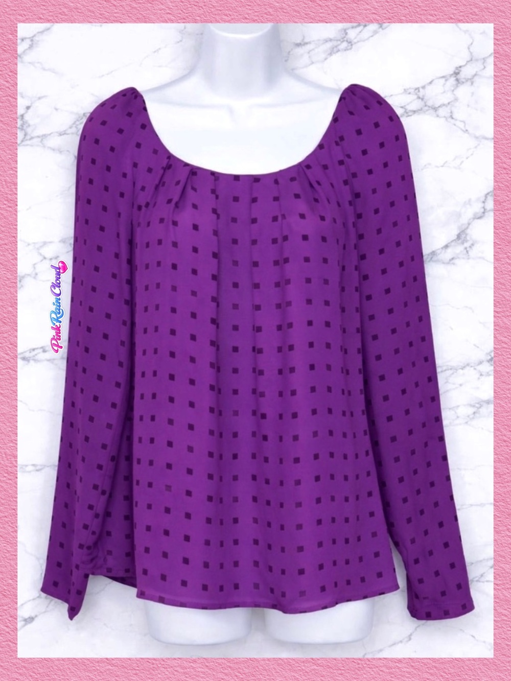 Worthington Y2K Purple Square Polka Dot Long Sleeve Blouse Women’s Medium